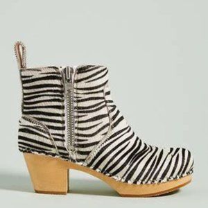 Swedish Hasbeens Emy Zip Up Boots in Black and White Zebra 38